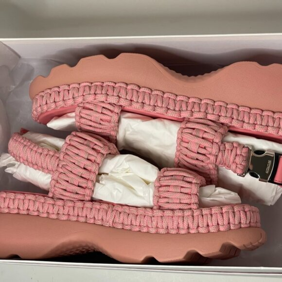 Moncler | Belay Woven Open Toe Sandals in Pink - Picture 2 of 5